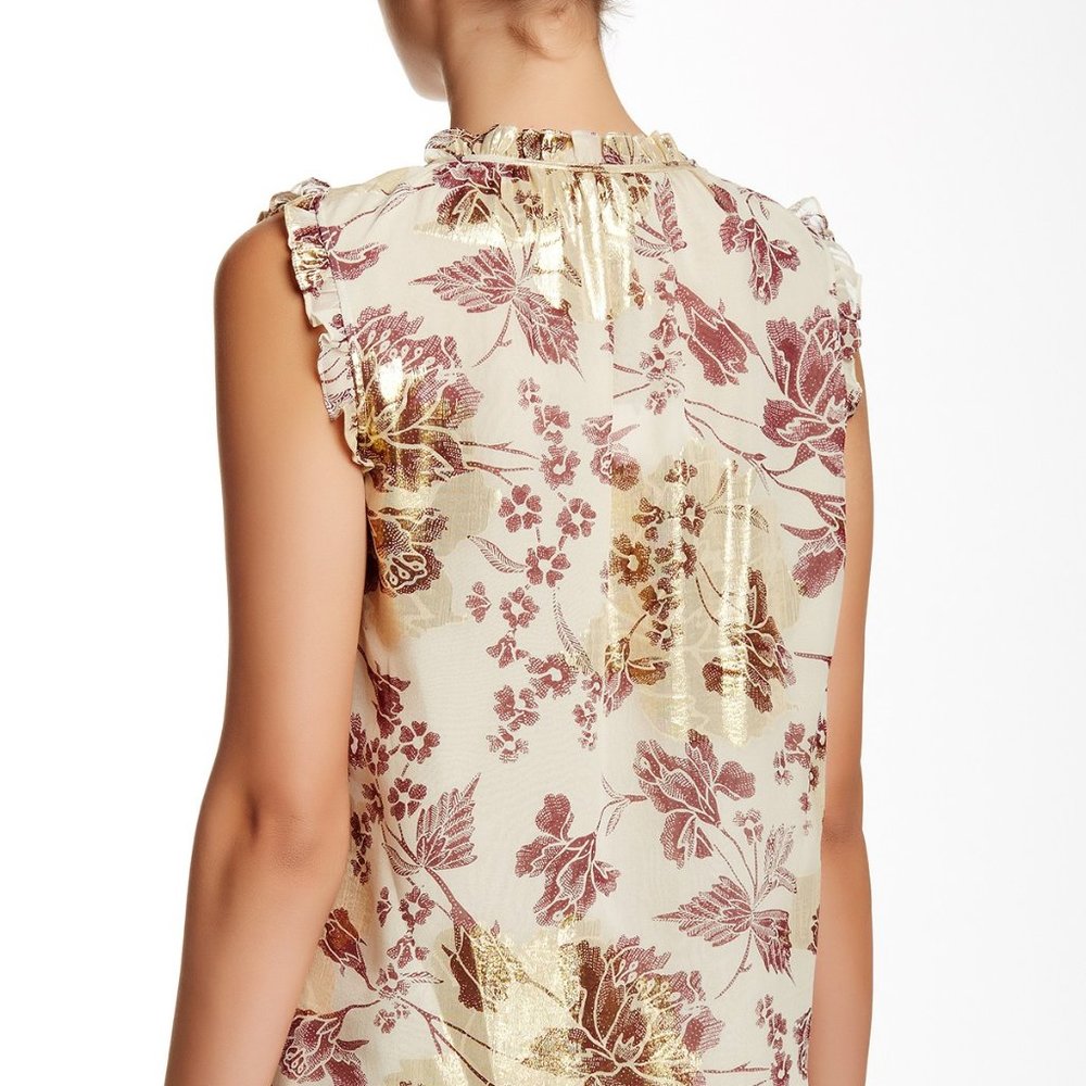 DVF New 'Rebekah' SILK Gold Metallic Printed Top Blouse NWT Women's 10 CHIC 🎉HP - Picture 4 of 14